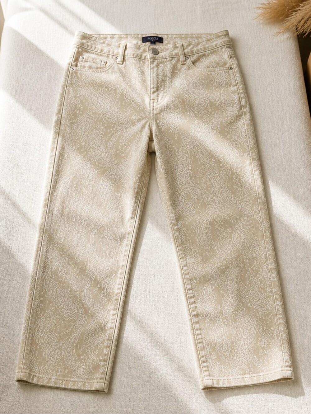 Women's NYDJ Paisley Ankle Cropped Jeans 18P Beige with White Plus-size Slimming